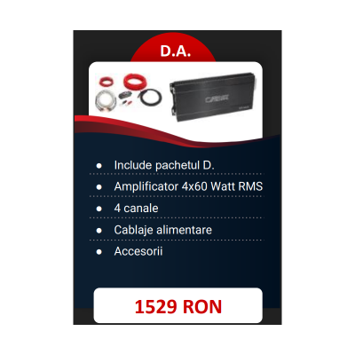 Pachet 2 Difuzoare Audio System Component CARBON 165 + 2 Difuzoare Carbon 165 Coaxiale + Amplificator 4X 60Watt RMS