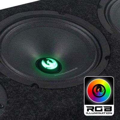 Cutie cu difuzoare iluminate Phoenix Gold 1700W ieșire SPL 2 x 4 OHM 4 x difuzoare midrange 2 x tweetere pro audio