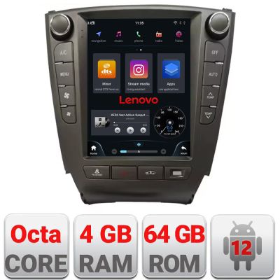 Navigatie Lexus IS 2005-2012 Lenovo Tesla Qled 9.7" Octacore Qualcomm 8 Gb RAM 128Gb Hdd 4G DSP profesional Carplay Android Auto 360 camere Bluetooth