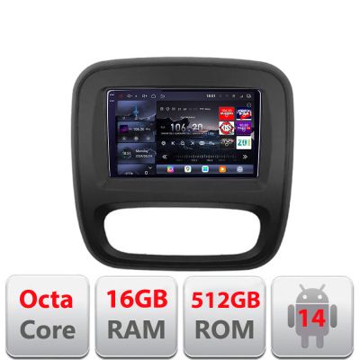 Navigatie Renault Trafic 2014-2017 Edotec Kit-rt09 8 core QLED 2K 16+512GB 360 Android Waze USB Navigatie Internet Youtube Radio