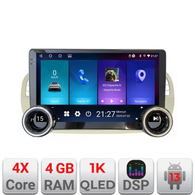 Navigatie Fiat 500 2007-2015 Edotec  4+64 10.5 inch Incell 1K android Wifi 5Ghz gps internet