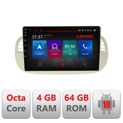 Navigatie Fiat 500 intre anii 2007-2015 Android radio gps internet Lenovo Octa Core 4+64 LTE Kit-fiat500+EDT-E509-PRO RESIGILAT